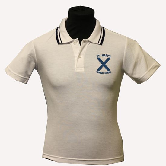 St Marys Primary Paisley Trimmed Polo White/Navy