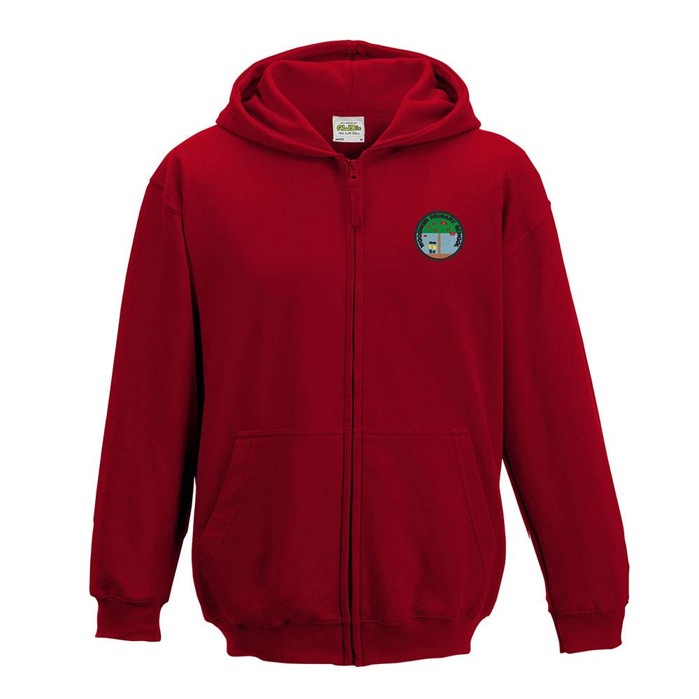 Woodmuir Primary Kids Zipped Hooded Top Red