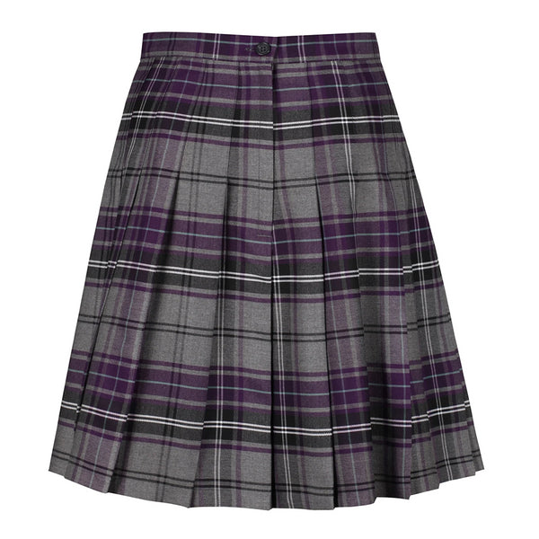 Senior Girls Stitch Down Knife Pleat Skirt Purple/Grey Tartan