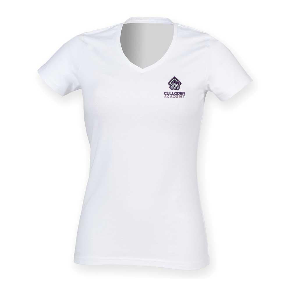 Culloden Academy Ladies V-Neck T-Shirt Top White