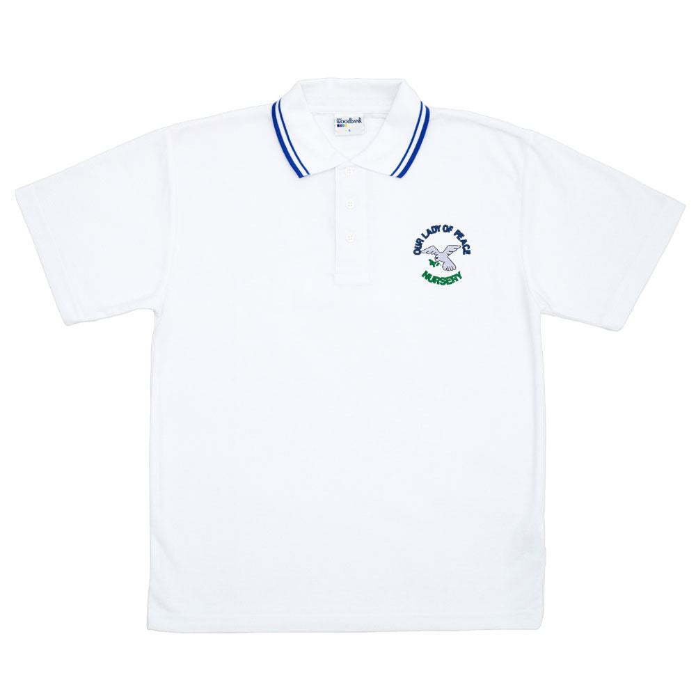 Our Lady of the Peace Nursery Trimmed Polo White/Royal