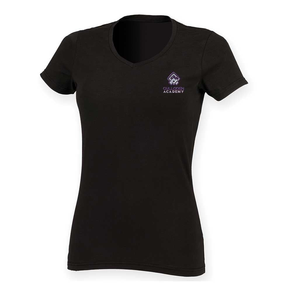 Culloden Academy Ladies V-Neck T-Shirt Top Black