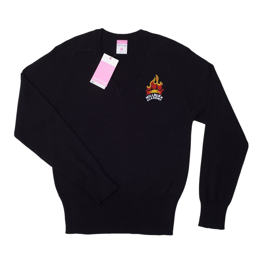 Millburn academy unisex cotton v neck black schoolwear made easy