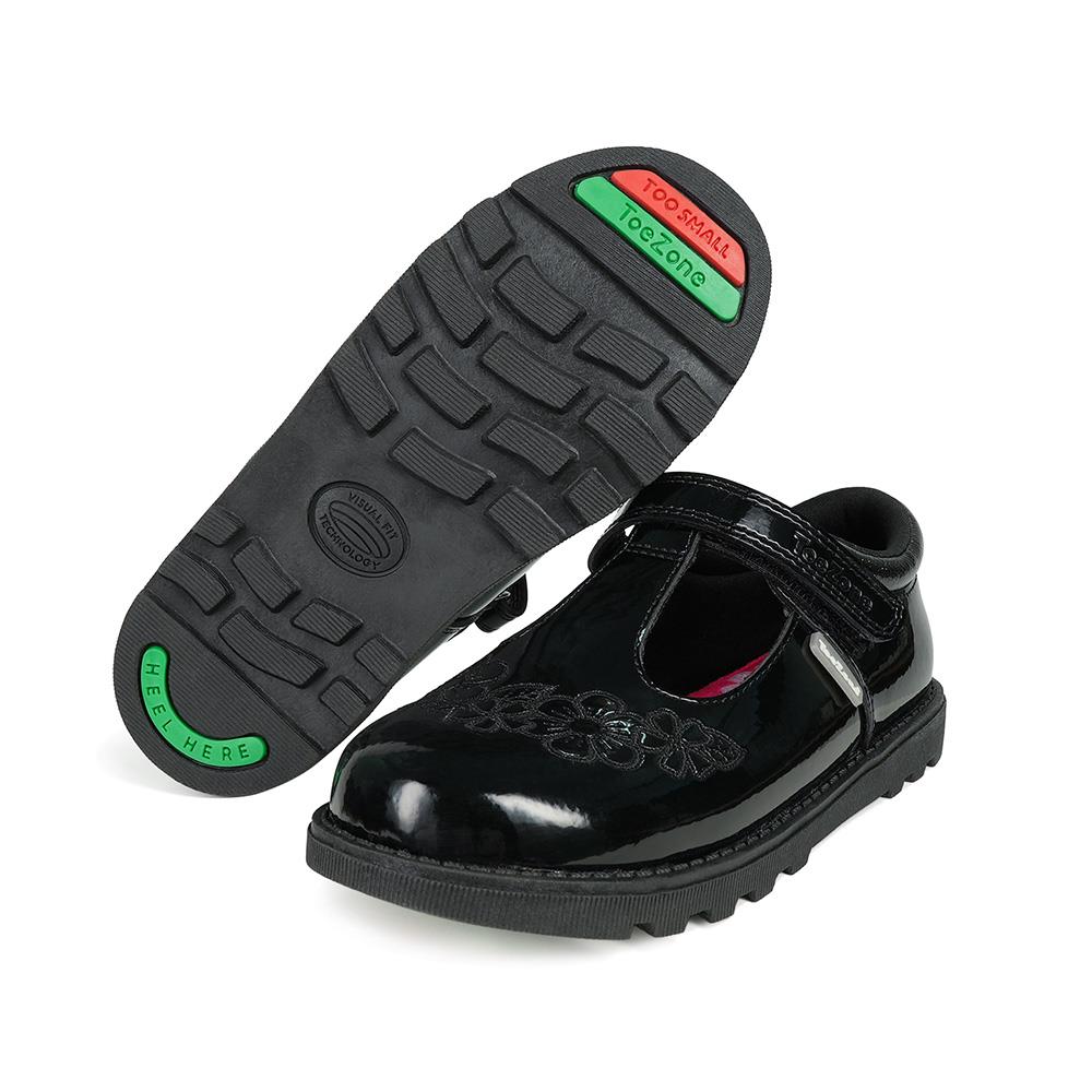 ToeZone Flo Girls Patent Flower Rip Tape Shoes