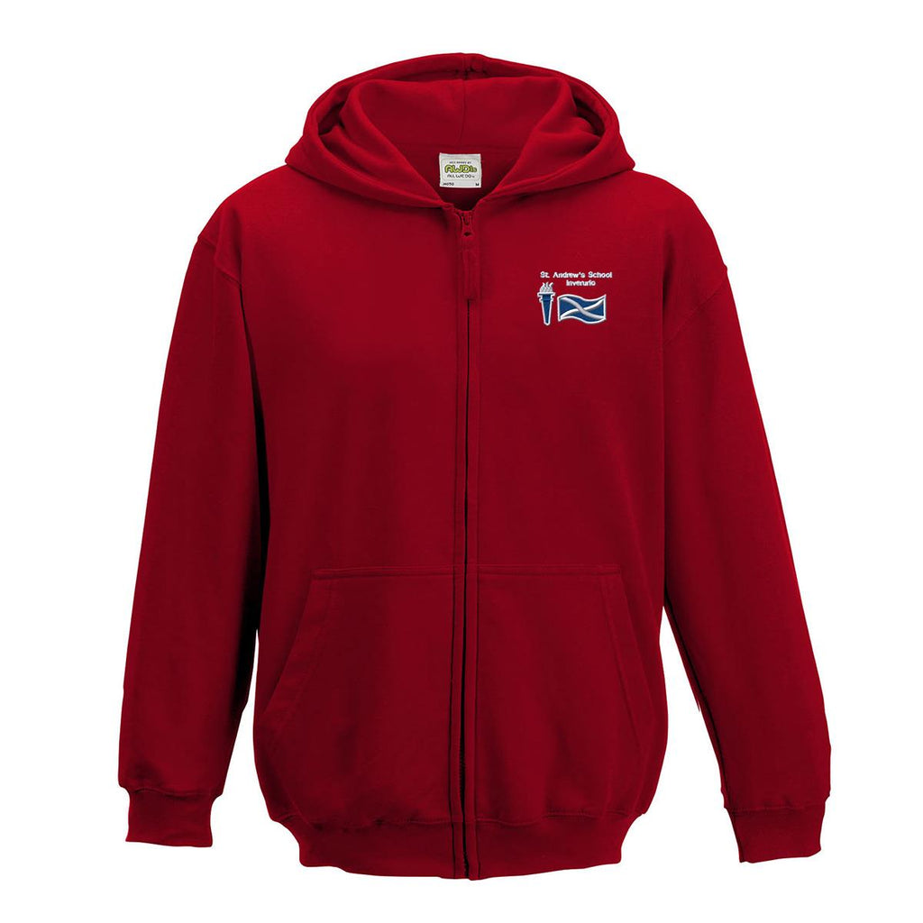 St Andrews Primary Inverurie Kids Zipped Hooded Top Red