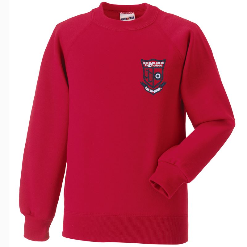 Red crew outlet neck school jumper